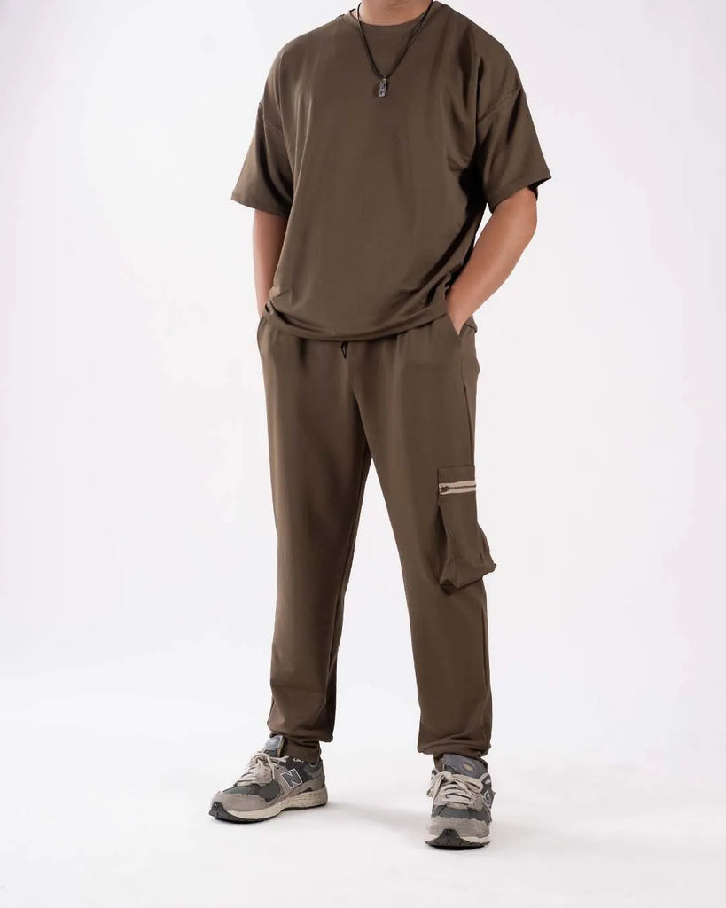 42_1_1024x1024.jpg Men Crew Neck Short Sleeve Flap Pocket Drawstring Casual Comfortable Set in Chocolate Brown - Image 1