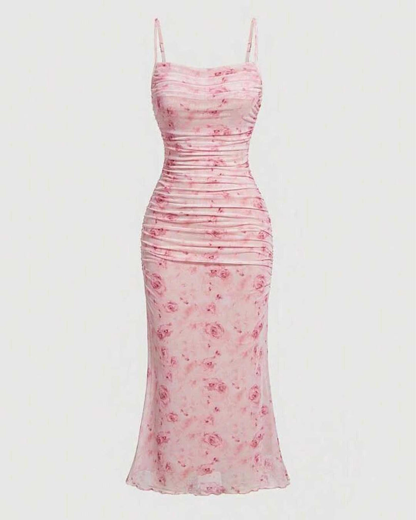 Bodycon_Dress_With_Floral_Print_And_Spaghetti_Straps_1024x1024.jpg Ruched Bodycon Dress With Floral Print And Spaghetti Straps - Image 1