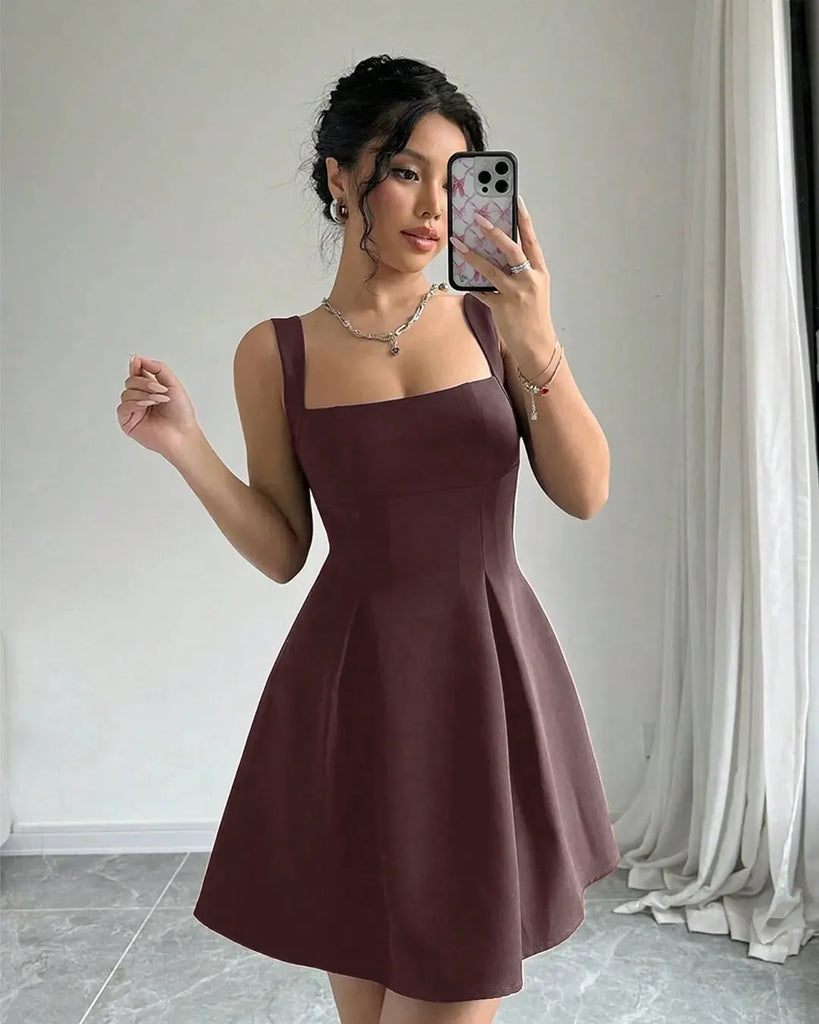 Chocolate_Fit_and_Flare_Sleeveless_Mini_Dress_1024x1024.jpg Chocolate Fit and Flare Sleeveless Mini Dress - Image 1