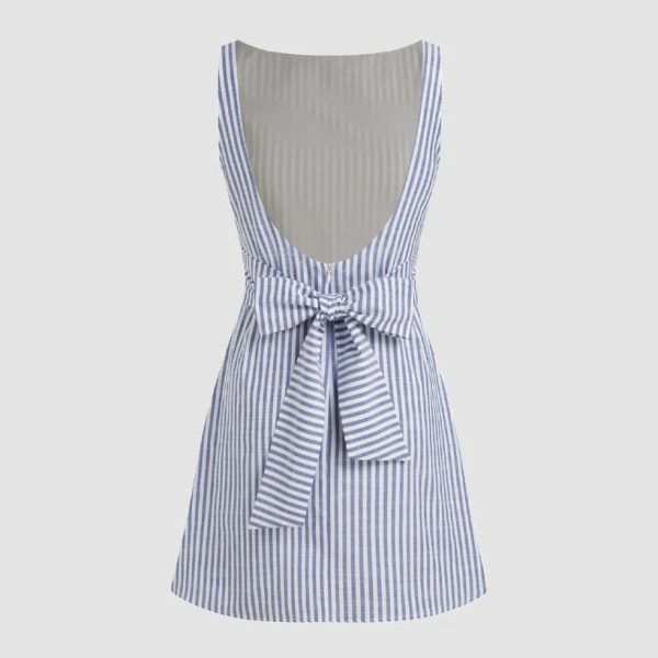 Sleeveless Blue Striped Bodycon Mini Dress for Women
