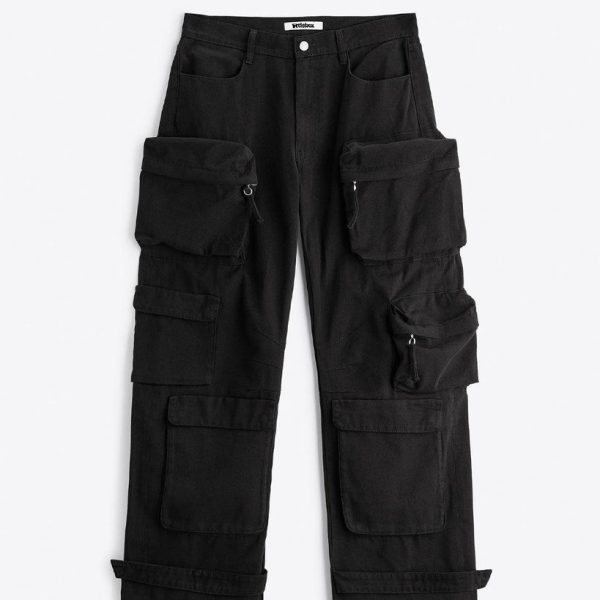 Men Black Trouser With Utility Pockets Baggy pants