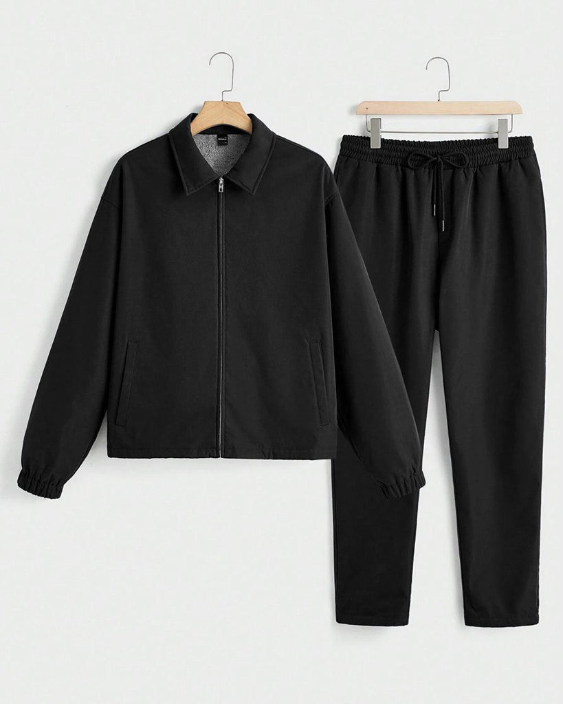 cdcc1952e7494d733a151ad6283577c3_1024x1024.jpg Men Stand Collar Long Sleeve Slim Fit Jacket And Pant In Black - Image 1